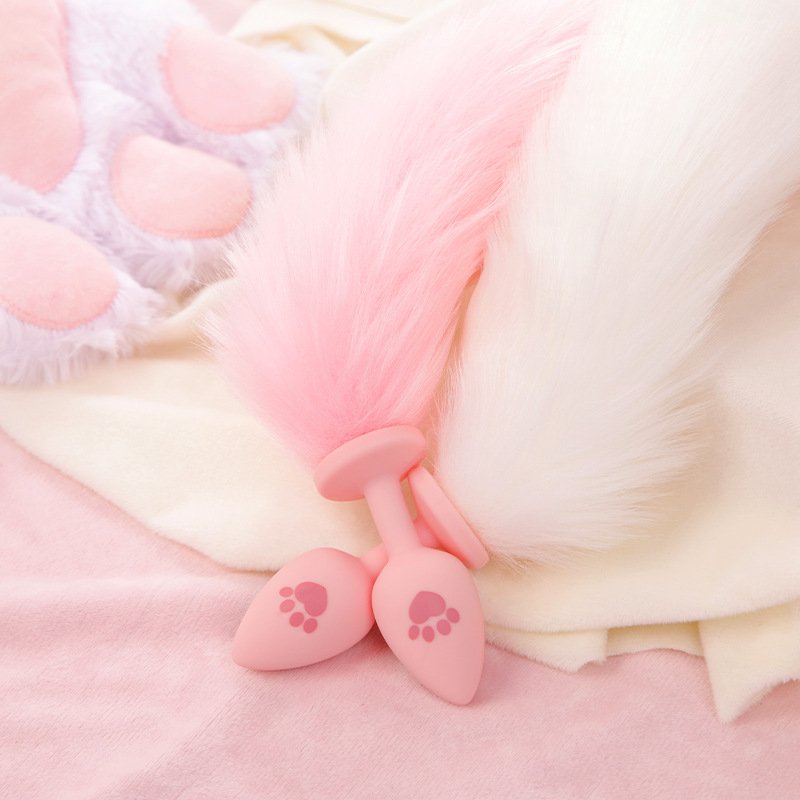 Cat paw print silicone anal plug - fox tail anal plug 4